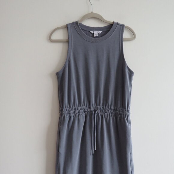 ATHLETA Seasoft Midi Dress in Coastline Blue Travel Casual Stretch Neutral Sz S - Picture 3 of 11